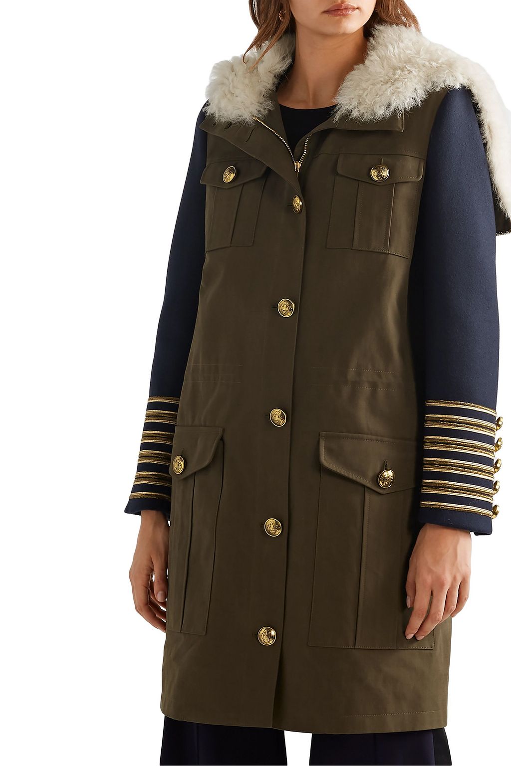 MICHAEL KORS COLLECTION Shearling-trimmed felt-paneled cotton-gabardine hooded coat