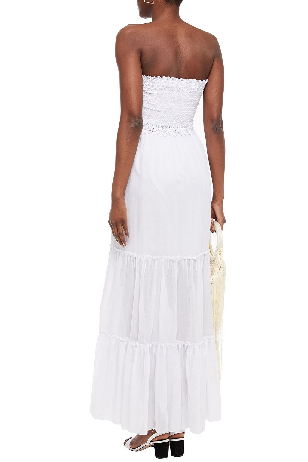 CHARO RUIZ IBIZA Strapless crocheted lace-trimmed shirred cotton-blend voile maxi dress