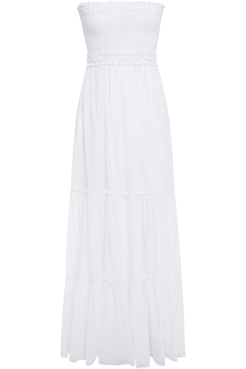 Charo Ruiz Ibiza Woman Strapless Crocheted Lace-trimmed Shirred Cotton-blend Voile Maxi Dress White Size XL