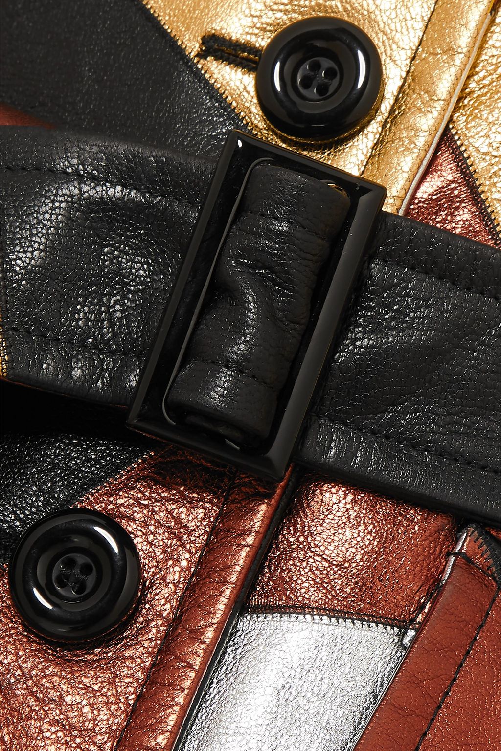 MICHAEL KORS COLLECTION Belted patchwork metallic leather coat