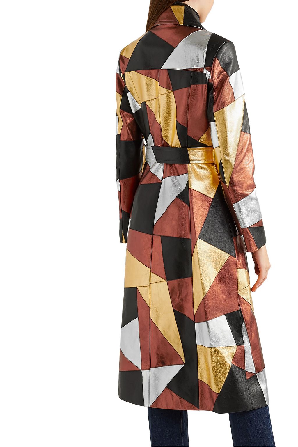 MICHAEL KORS COLLECTION Belted patchwork metallic leather coat