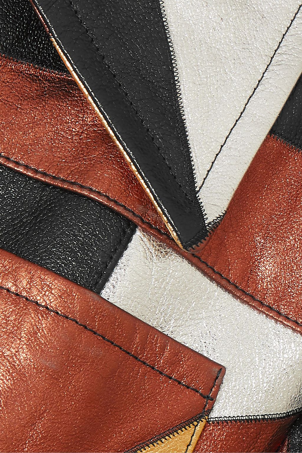 MICHAEL KORS COLLECTION Belted patchwork metallic leather coat