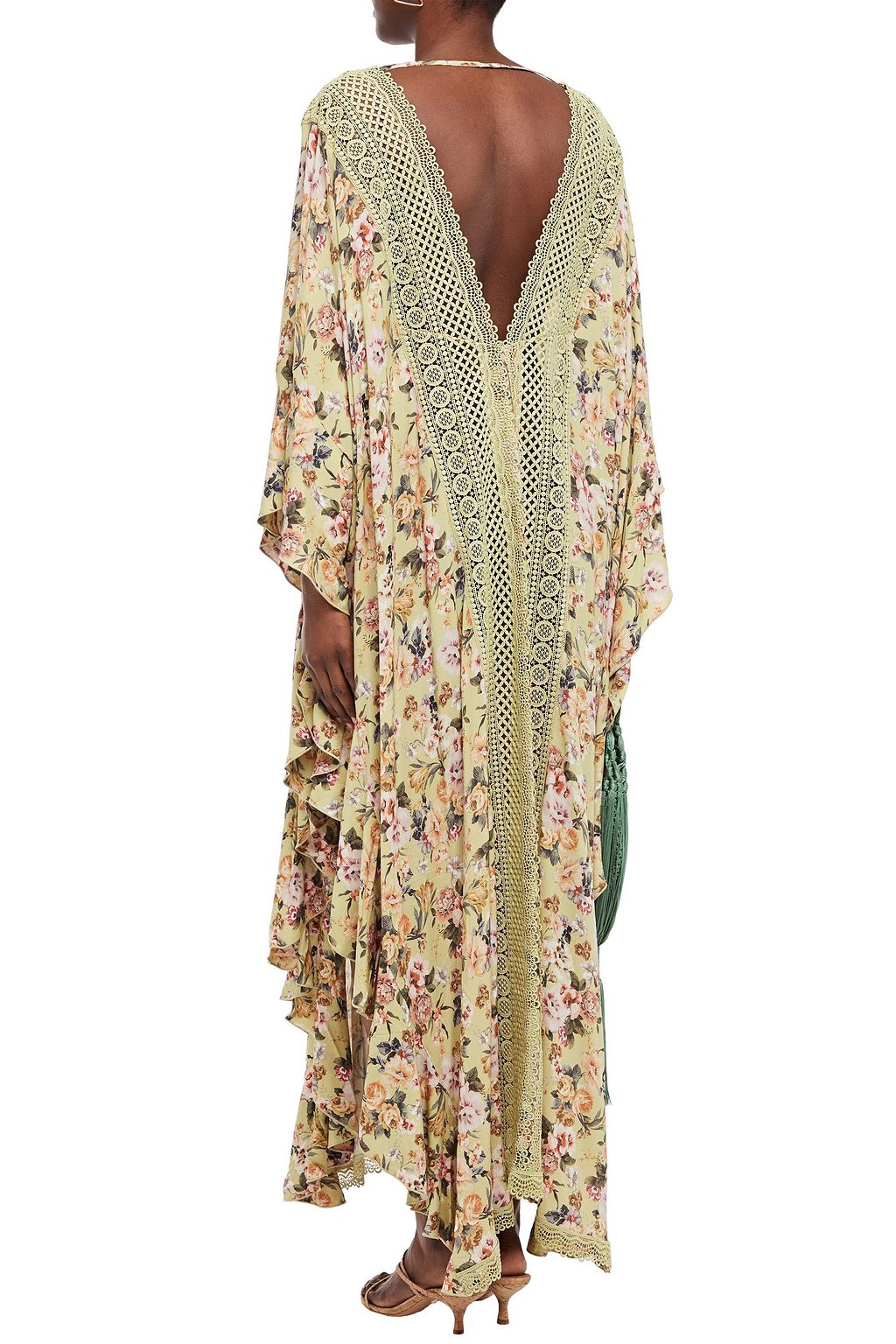 CHARO RUIZ IBIZA Dalia crocheted lace-paneled floral-print crepe de chine kaftan