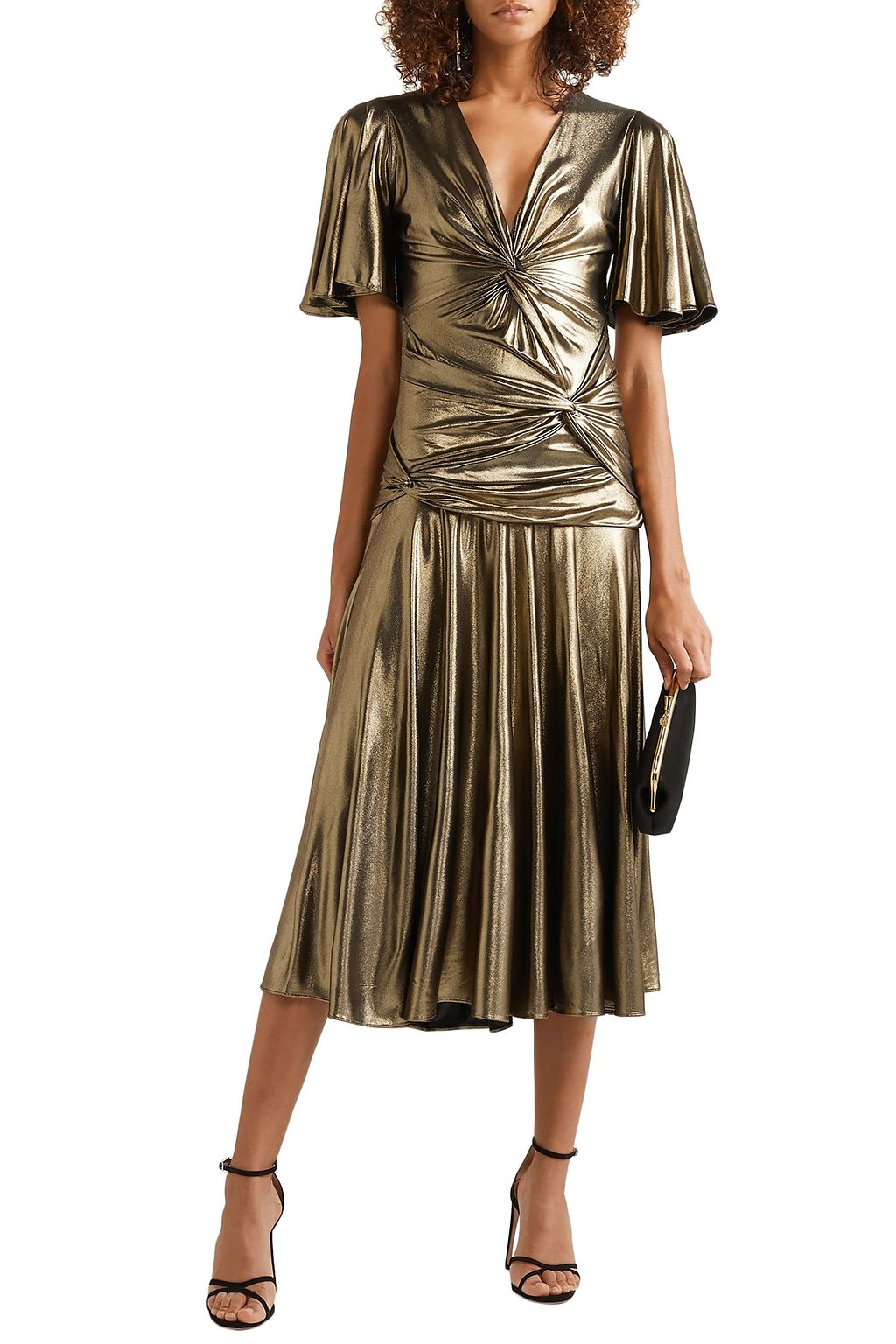 MICHAEL KORS COLLECTION Twisted ruched lamé midi dress