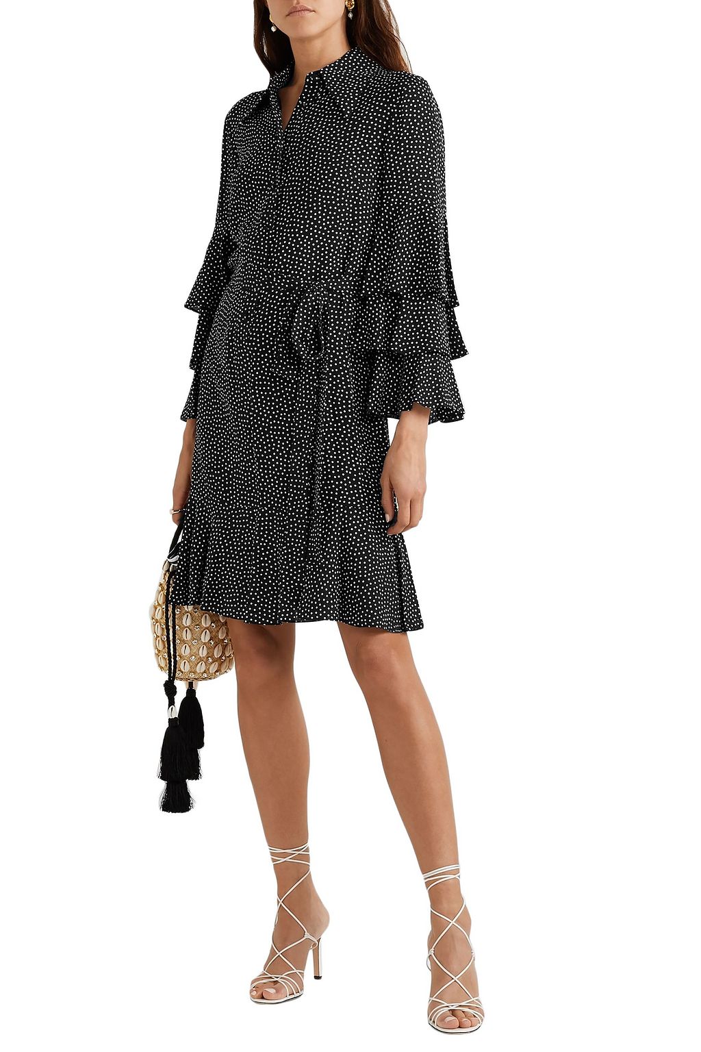 MICHAEL KORS COLLECTION Belted tiered polka-dot silk-crepe mini dress