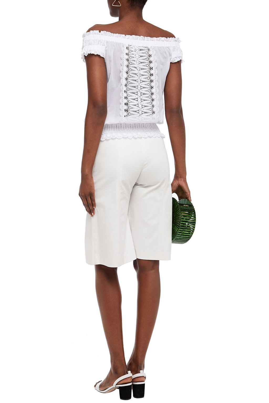 CHARO RUIZ IBIZA Tiana off-the-shoulder crocheted lace-paneled cotton-blend voile top