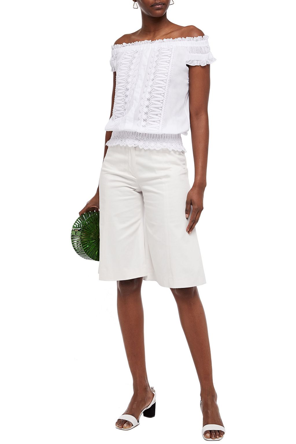 CHARO RUIZ IBIZA Tiana off-the-shoulder crocheted lace-paneled cotton-blend voile top