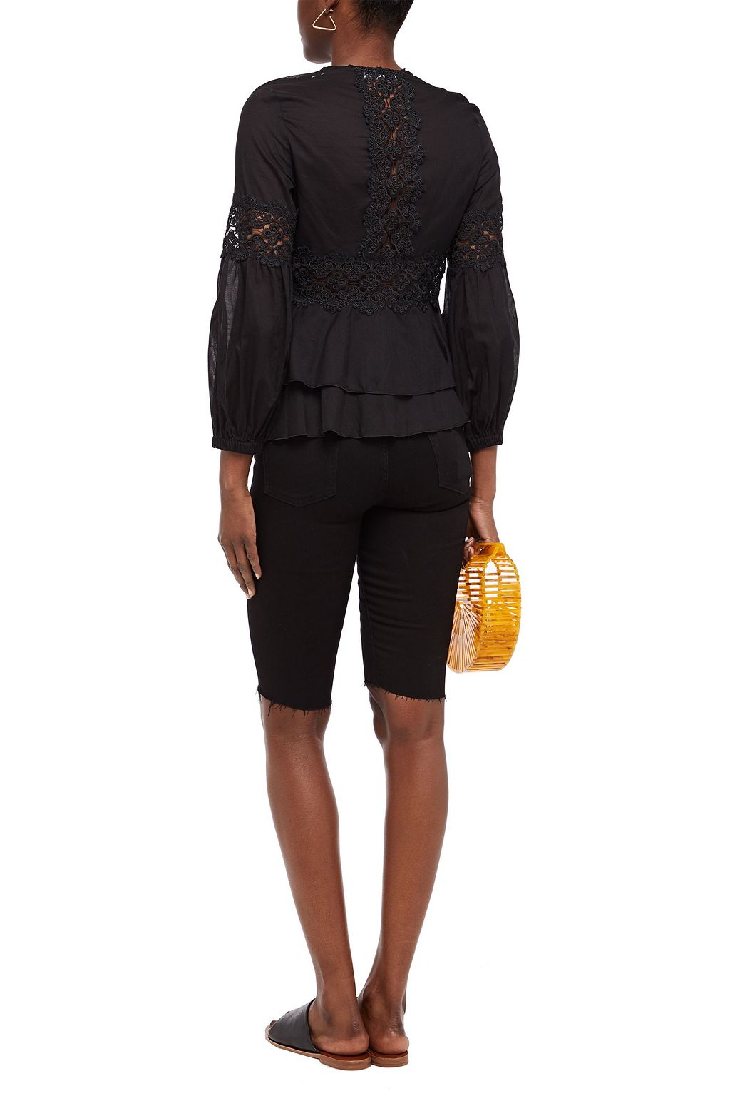 CHARO RUIZ IBIZA Arae crocheted lace-paneled cotton-blend voile peplum jacket