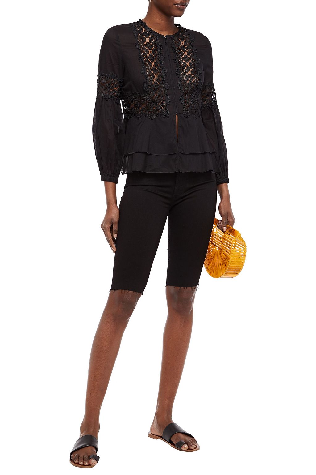 CHARO RUIZ IBIZA Arae crocheted lace-paneled cotton-blend voile peplum jacket