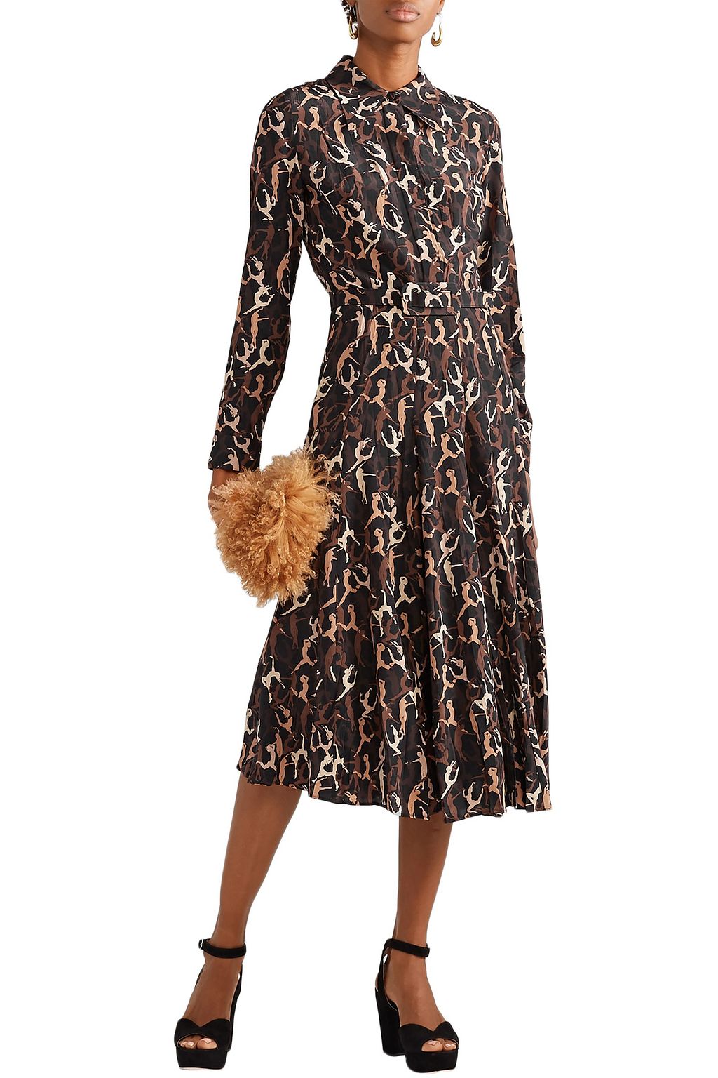 MICHAEL KORS COLLECTION Belted printed silk crepe de chine midi dress