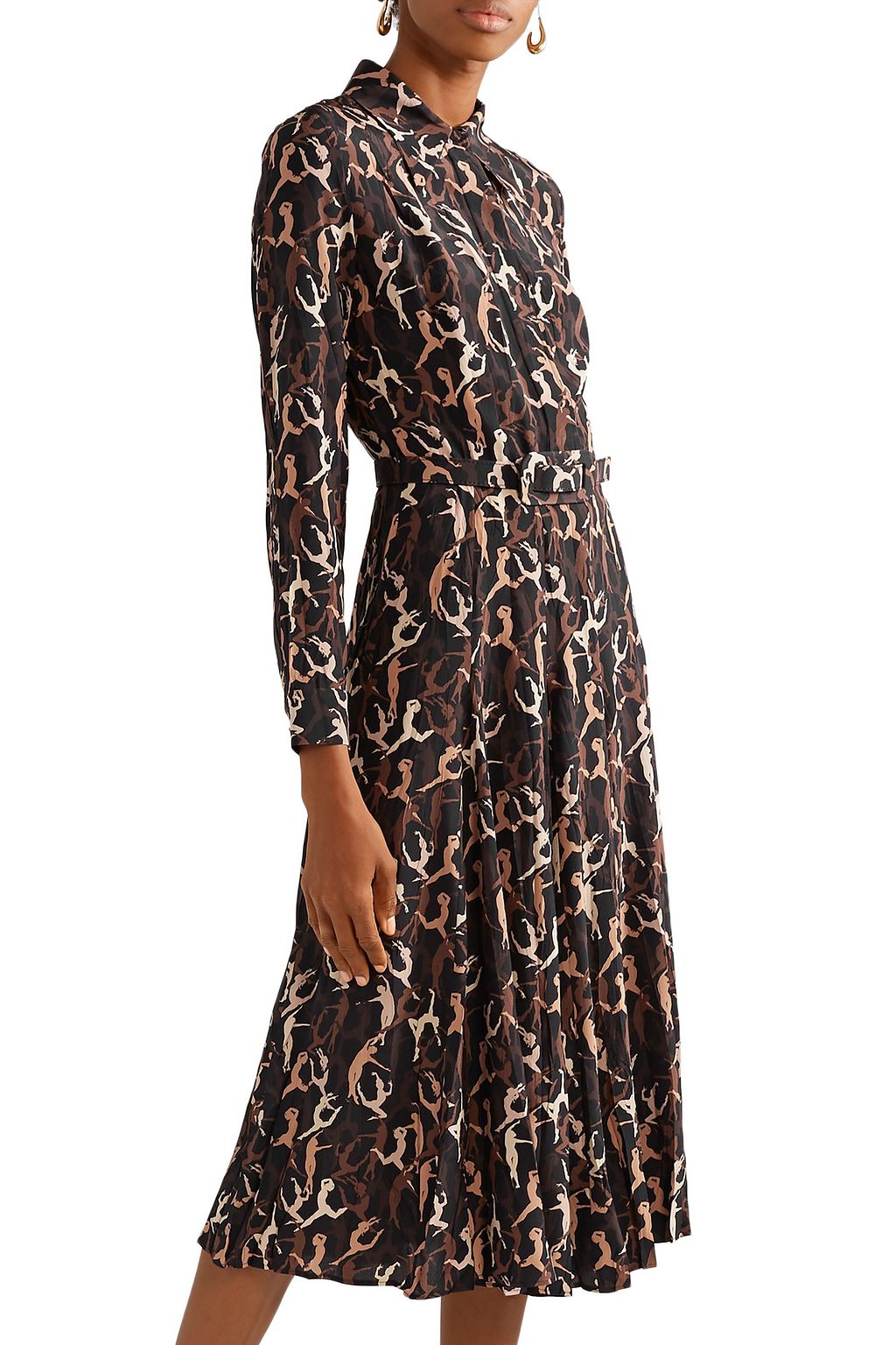 MICHAEL KORS COLLECTION Belted printed silk crepe de chine midi dress