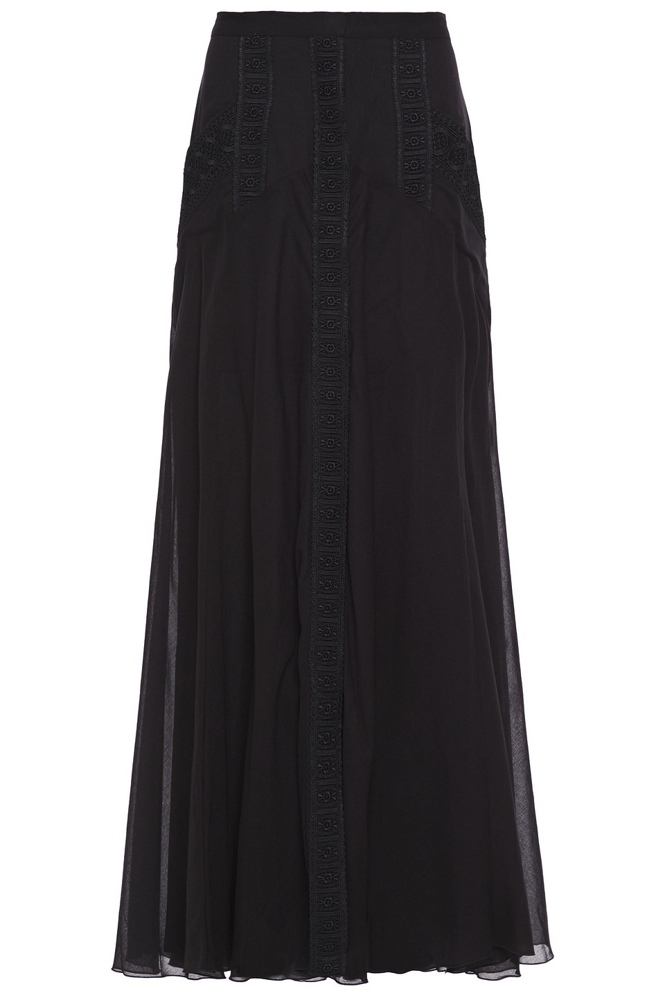 Charo Ruiz Ibiza Woman Zuri Crocheted Lace-trimmed Cotton-blend Voile Maxi Skirt Black Size XL