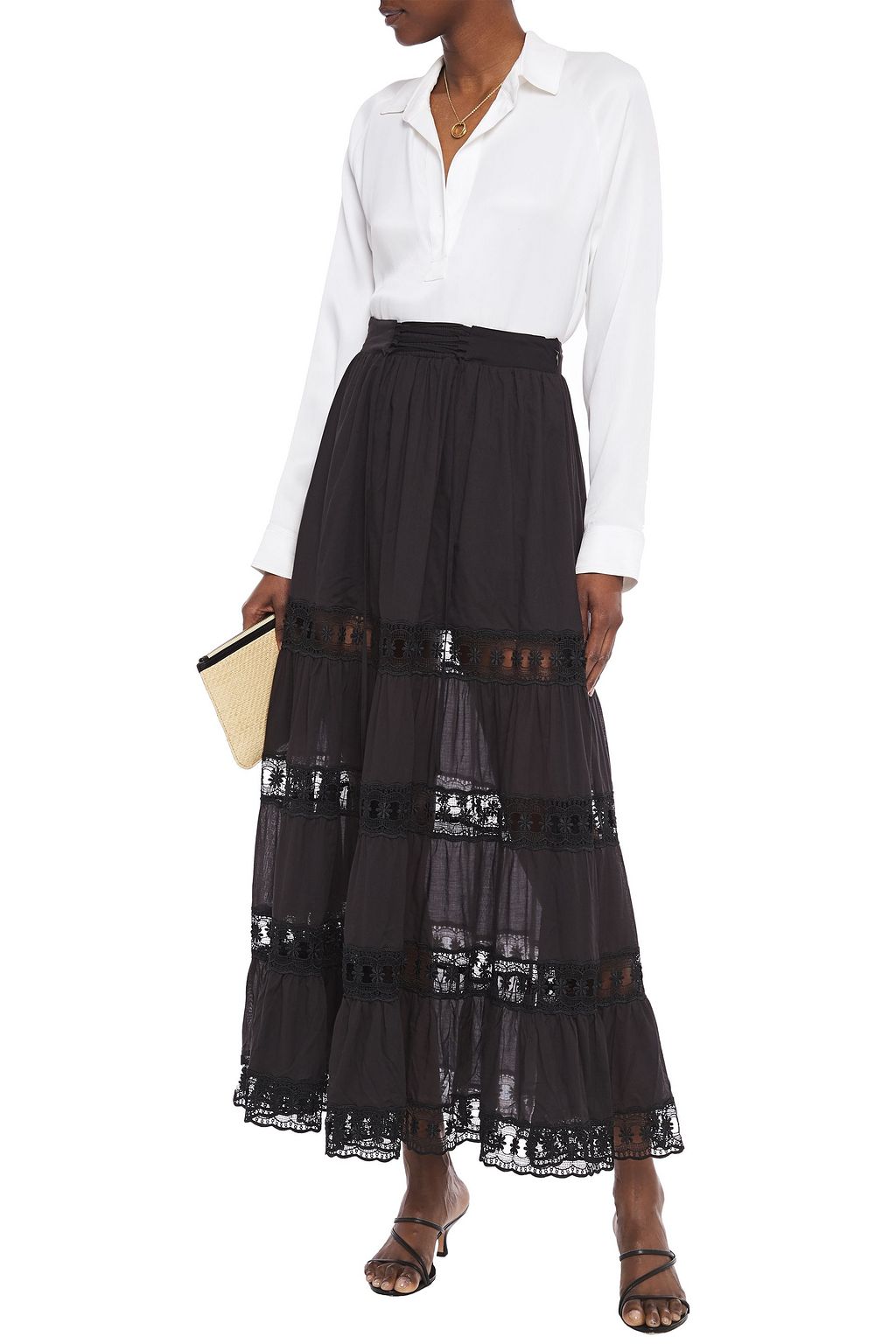 CHARO RUIZ IBIZA Emma crocheted lace-paneled cotton-blend voile maxi skirt