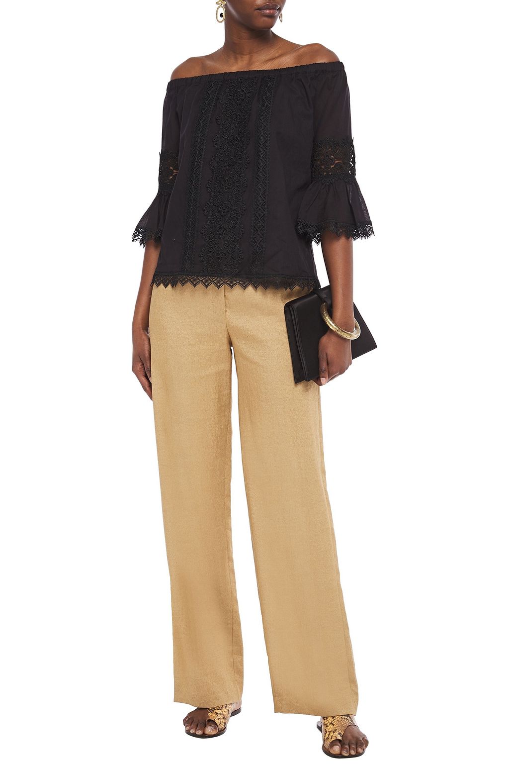 CHARO RUIZ IBIZA Gaya off-the-shoulder crocheted lace-trimmed cotton-blend voile blouse