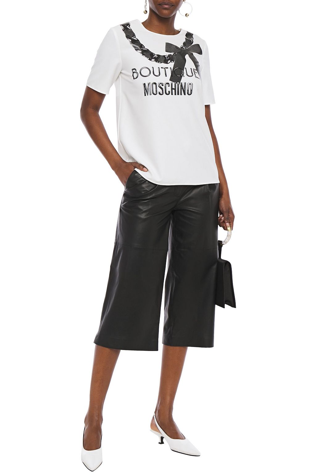 BOUTIQUE MOSCHINO Metallic logo-print stretch-crepe T-shirt
