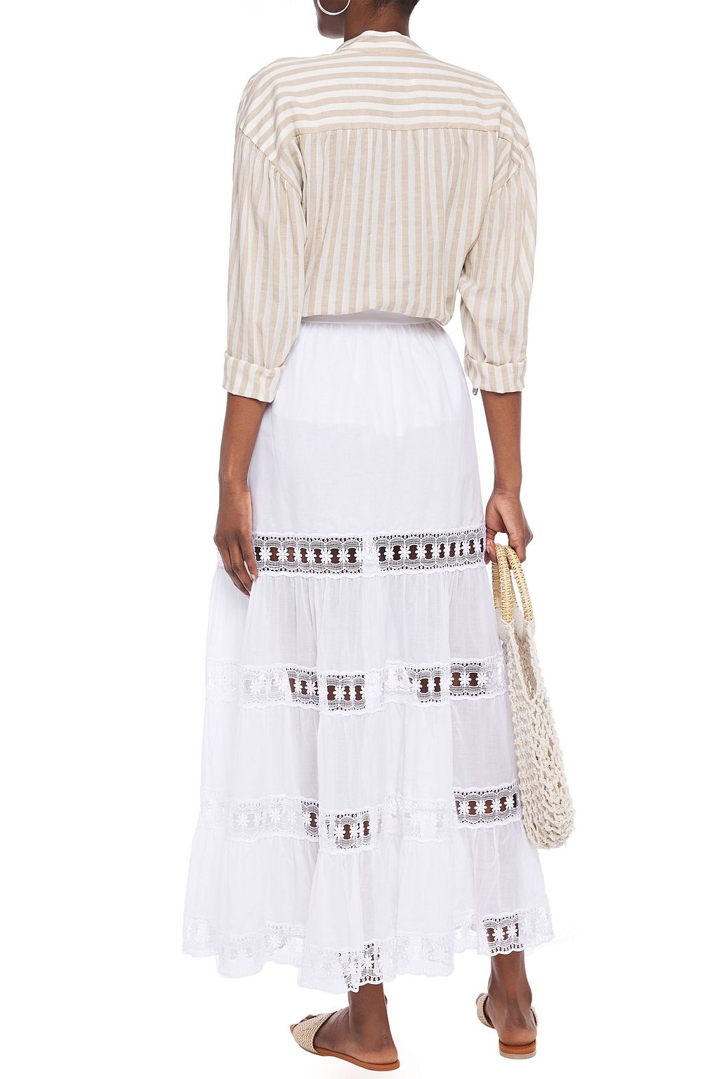 CHARO RUIZ IBIZA Emma crocheted lace-paneled cotton-blend voile maxi skirt