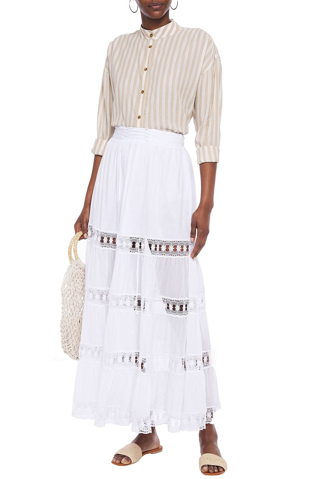 CHARO RUIZ IBIZA Emma crocheted lace-paneled cotton-blend voile maxi skirt