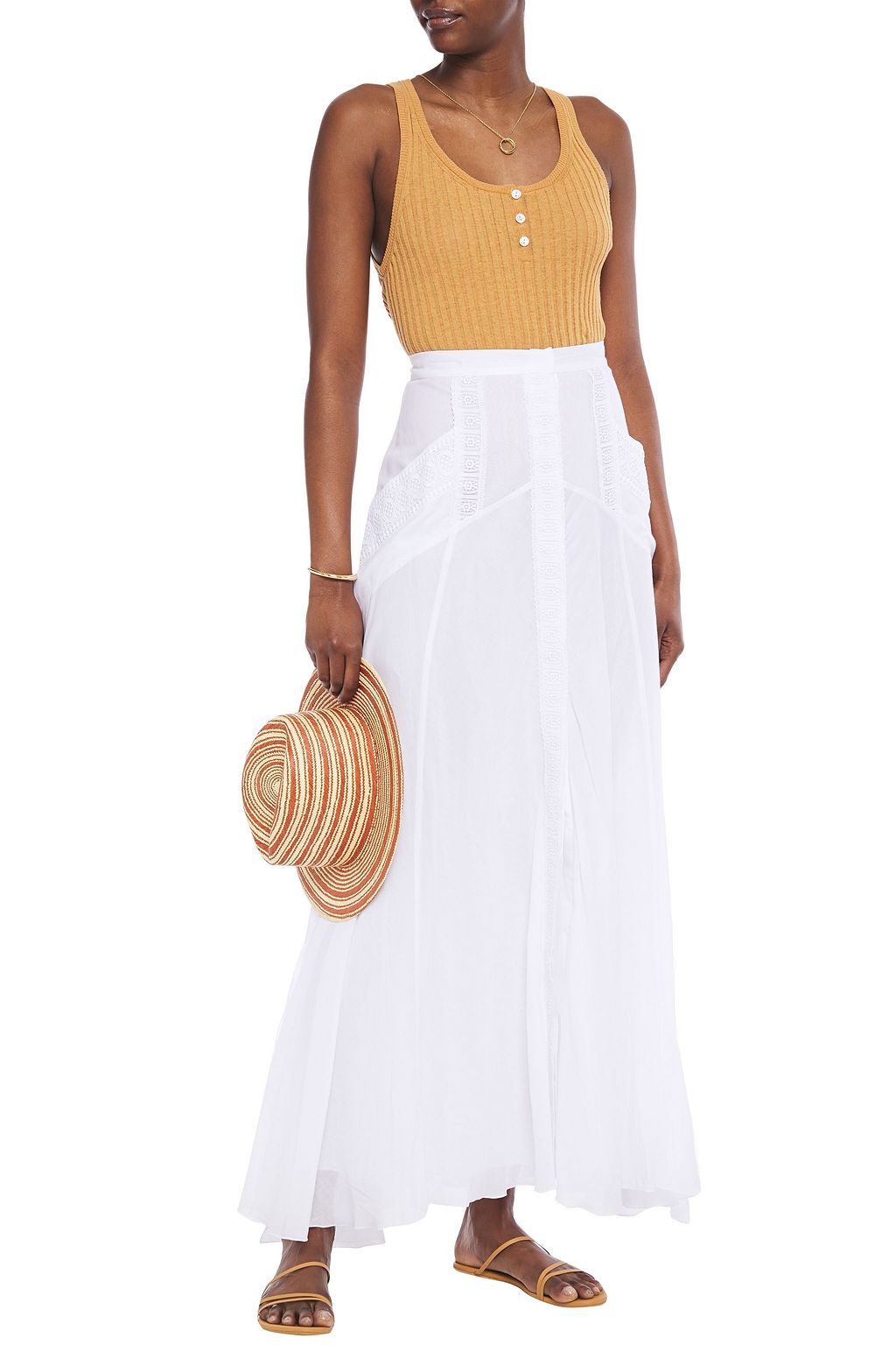 CHARO RUIZ IBIZA Zuri crocheted lace-trimmed cotton-blend voile maxi skirt