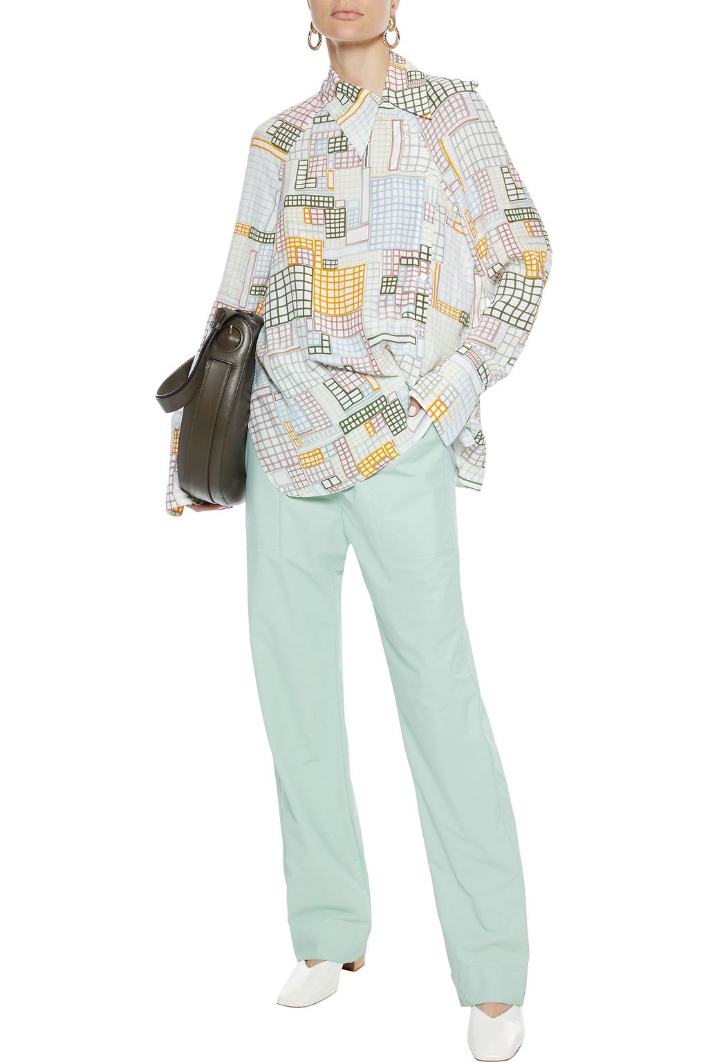ROSETTA GETTY Asymmetric printed crepe de chine shirt