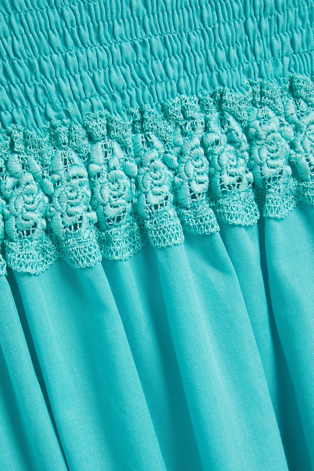 CHARO RUIZ IBIZA Strapless crocheted lace-trimmed shirred cotton-blend voile maxi dress