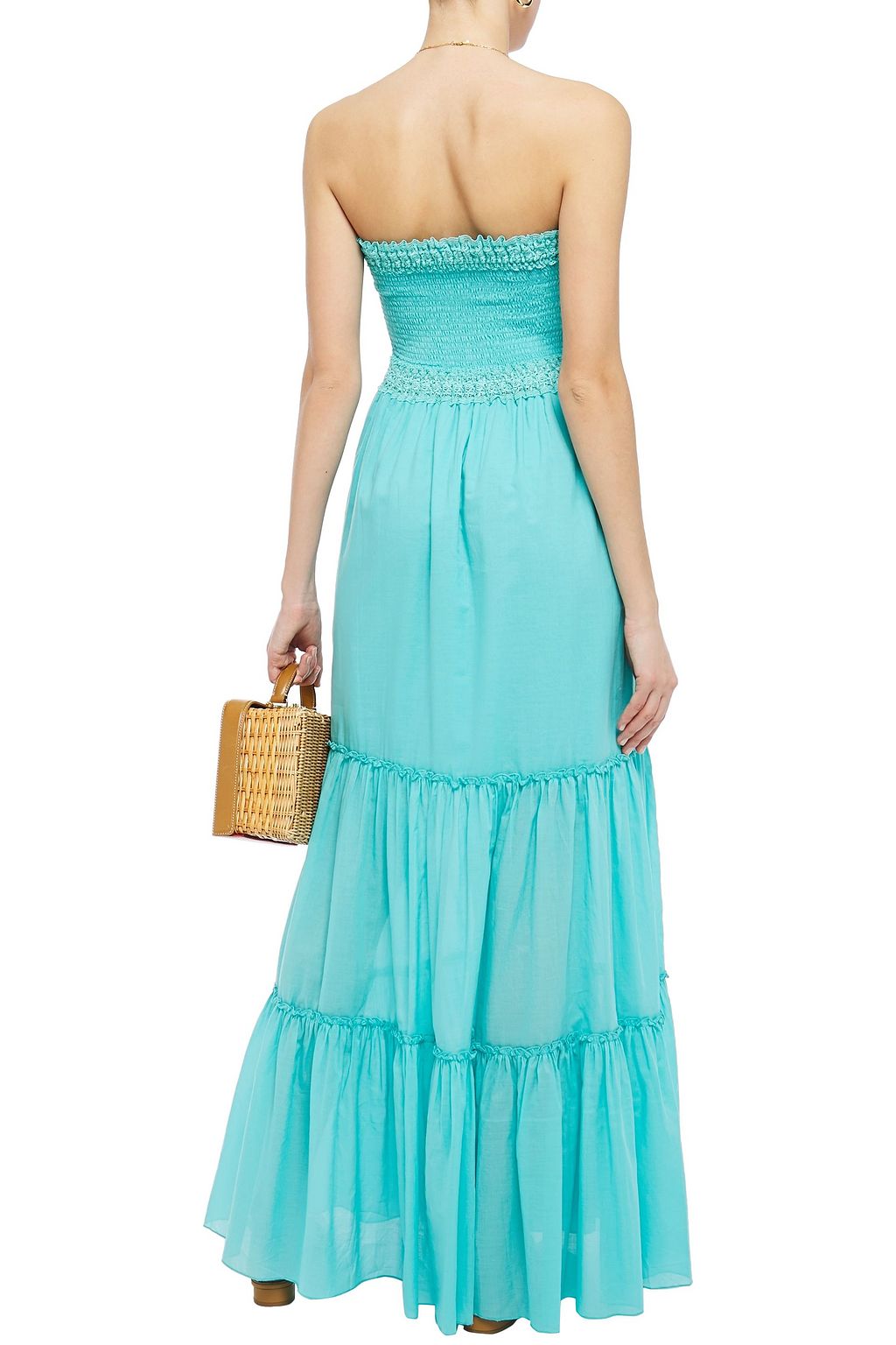 CHARO RUIZ IBIZA Strapless crocheted lace-trimmed shirred cotton-blend voile maxi dress