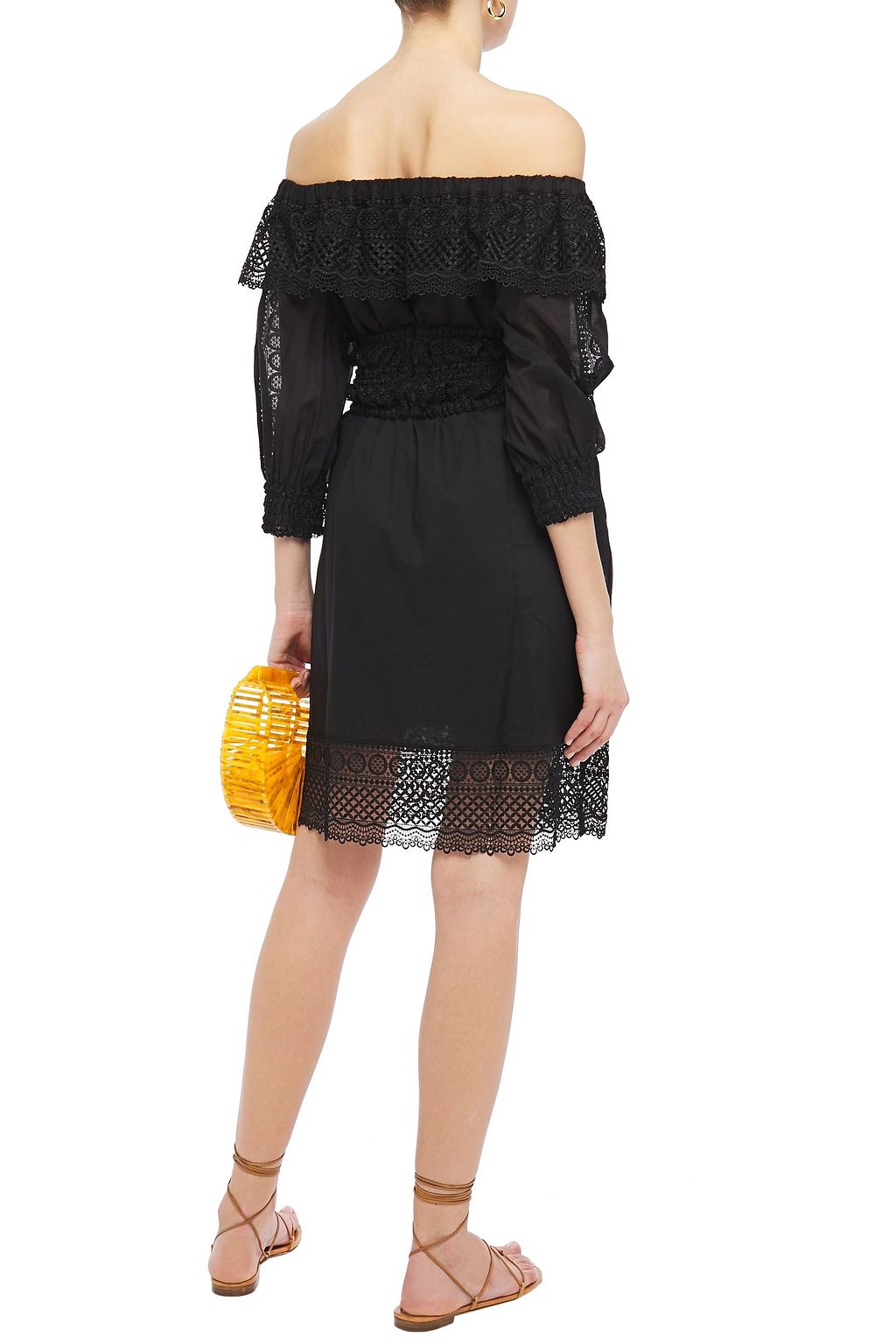 CHARO RUIZ IBIZA Off-the-shoulder guipure lace-paneled cotton-blend mousseline dress