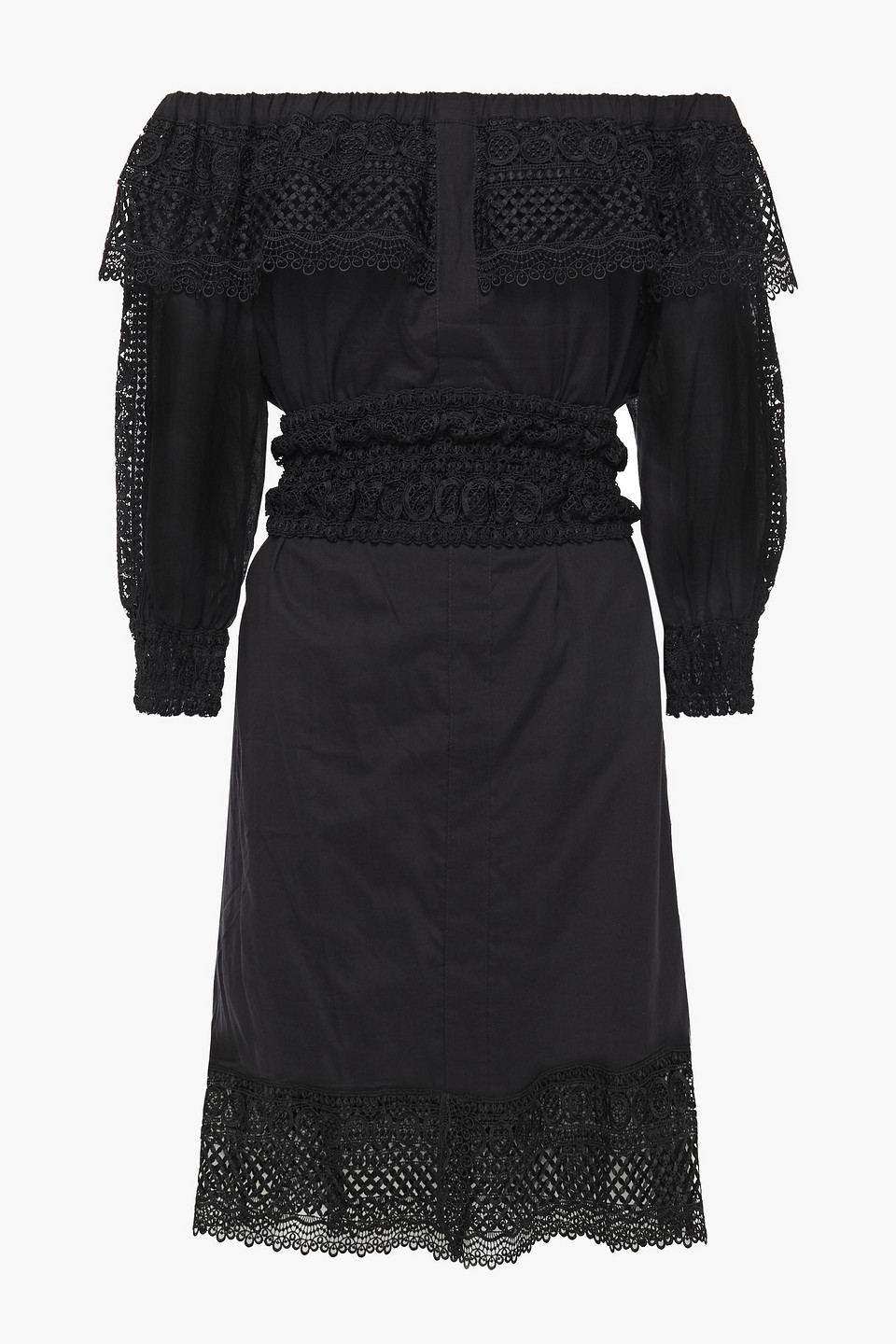Charo Ruiz Ibiza Woman Off-the-shoulder Guipure Lace-paneled Cotton-blend Mousseline Dress Black Size L