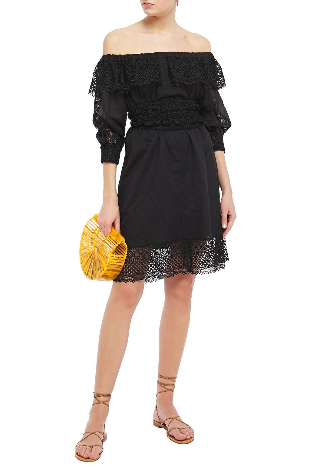 CHARO RUIZ IBIZA Off-the-shoulder guipure lace-paneled cotton-blend mousseline dress