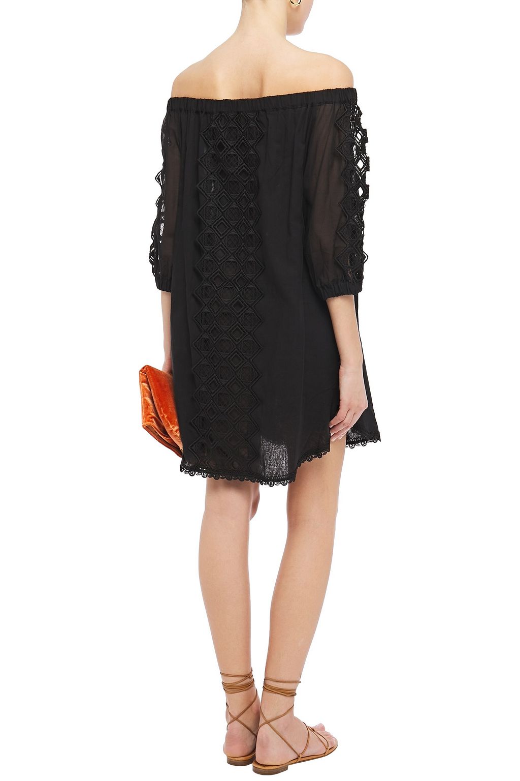CHARO RUIZ IBIZA Off-the-shoulder crocheted lace-paneled cotton-blend voile mini dress