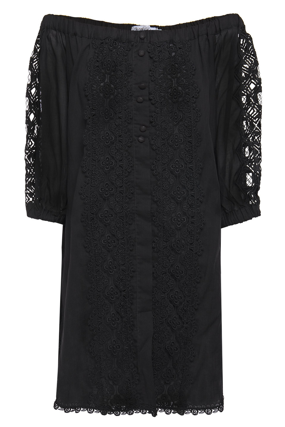 Charo Ruiz Ibiza Woman Off-the-shoulder Crocheted Lace-paneled Cotton-blend Voile Mini Dress Black Size L