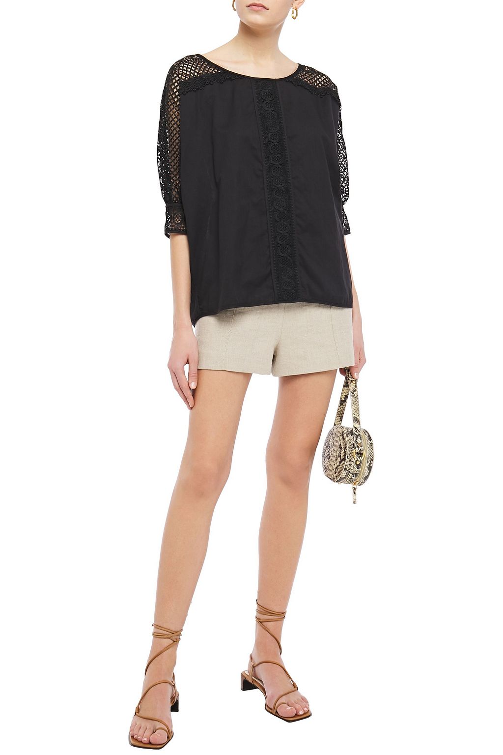 CHARO RUIZ IBIZA Crocheted lace-paneled cotton-blend voile top
