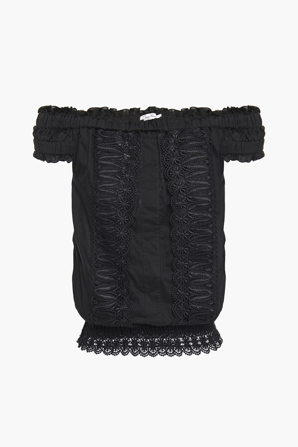Charo Ruiz Ibiza Woman Tiana Off-the-shoulder Crocheted Lace-paneled Cotton-blend Voile Top Black Size L