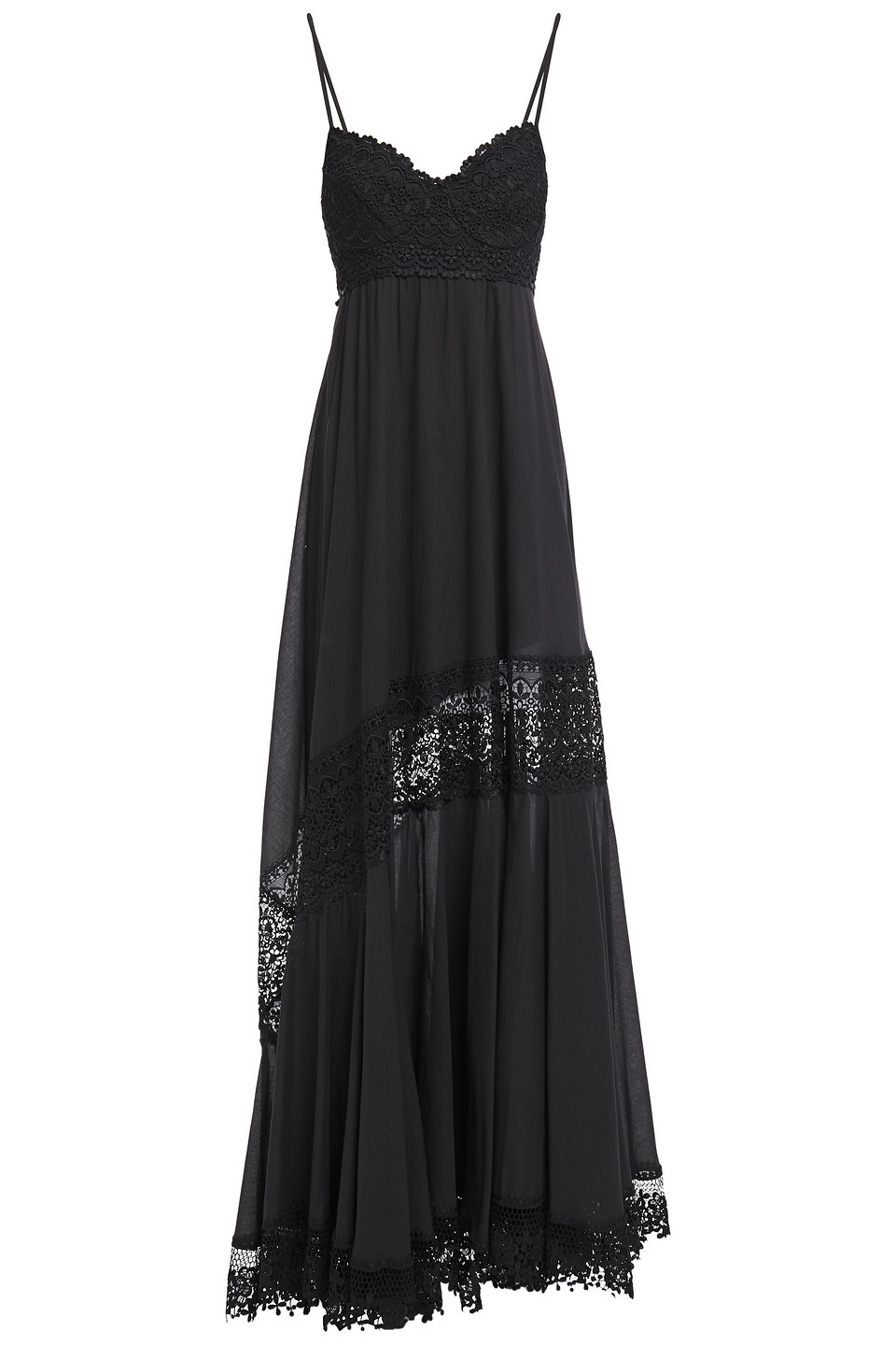 Charo Ruiz Ibiza Woman Guipure Lace-paneled Cotton-blend Mousseline Maxi Dress Black Size S