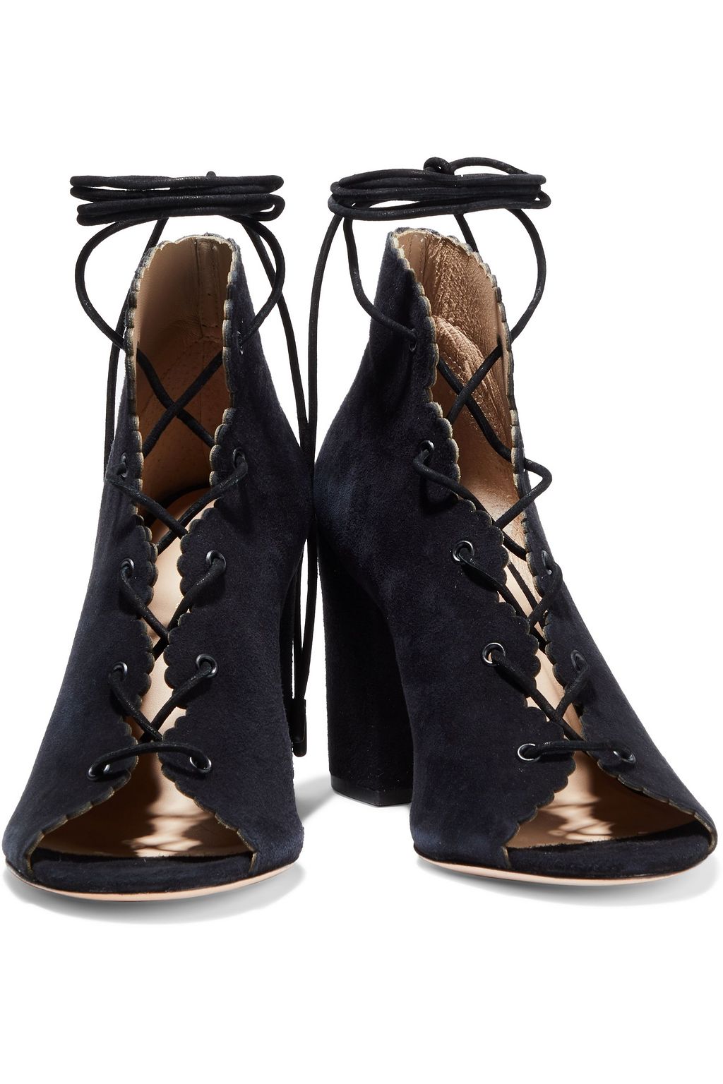 ZIMMERMANN Ghillie lace-up scalloped suede ankle boots