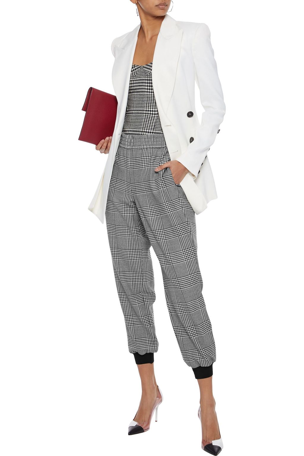 ALICE + OLIVIA Pete cropped Prince of Wales checked woven tapered pants