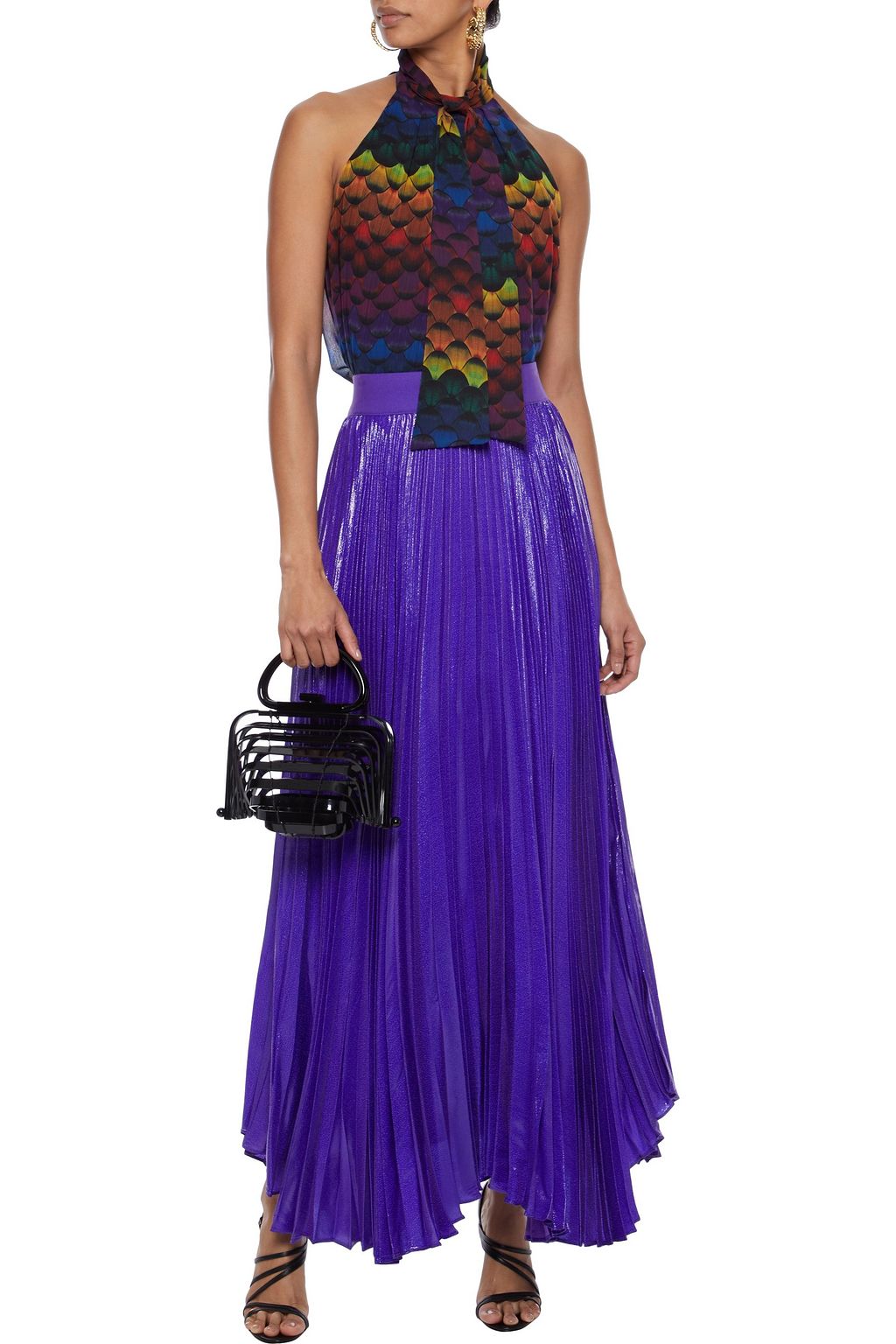 ALICE + OLIVIA Katz pleated metallic silk-blend maxi skirt