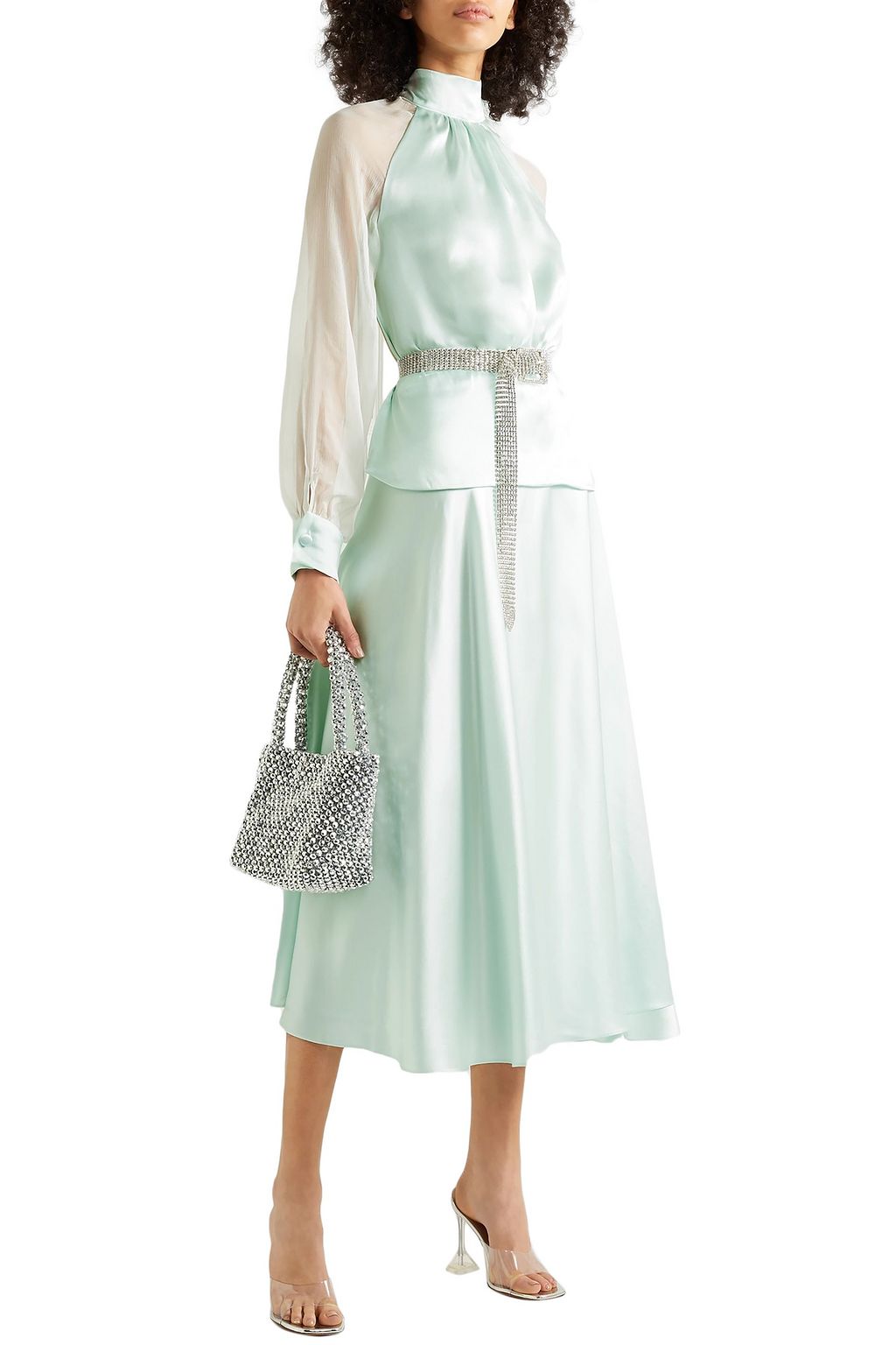 HARMUR Open-back belted silk-satin and crepon blouse