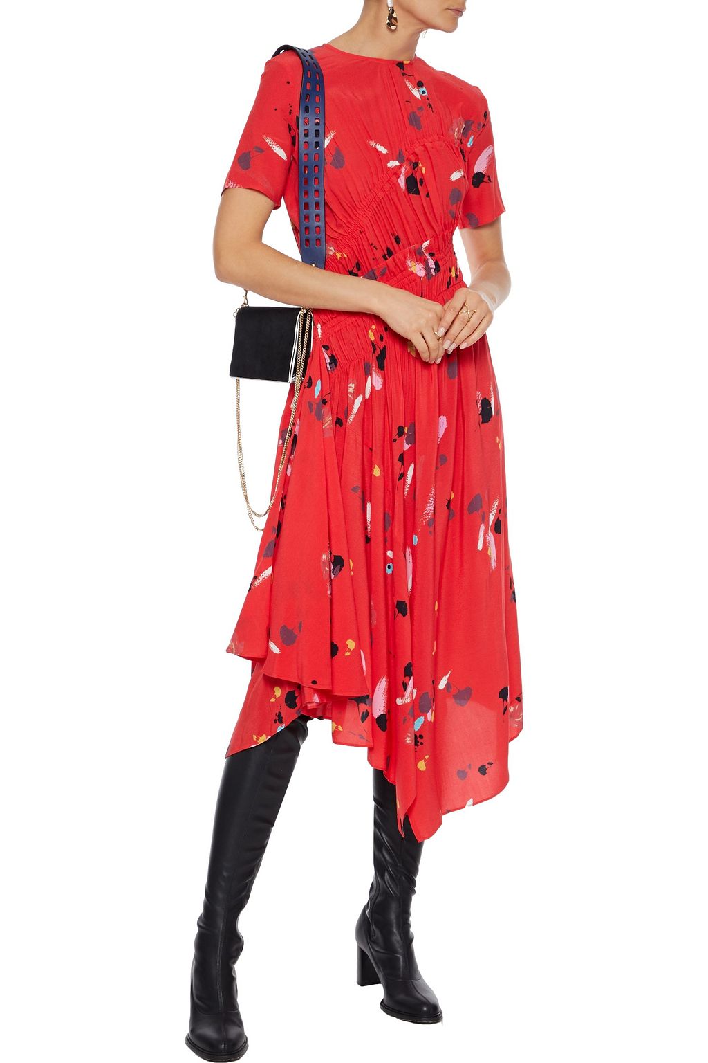 PREEN LINE Violet asymmetric ruched printed crepe de chine midi dress