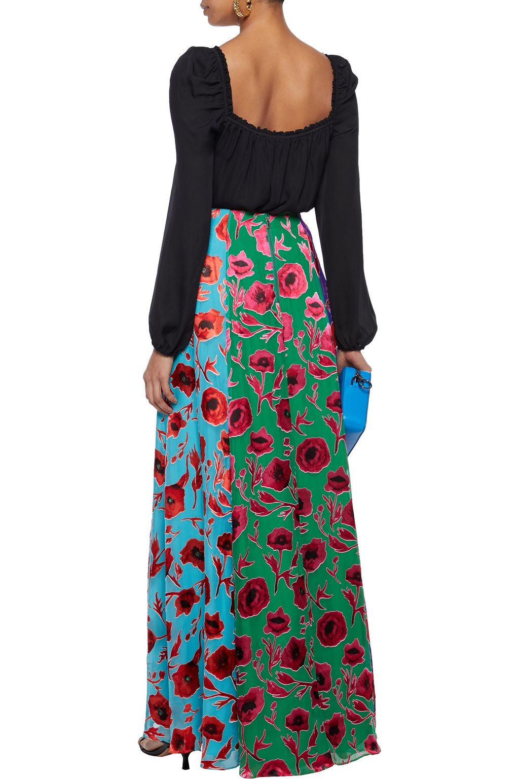 ALICE + OLIVIA Aquinnah color-block floral-print burnout chiffon maxi skirt