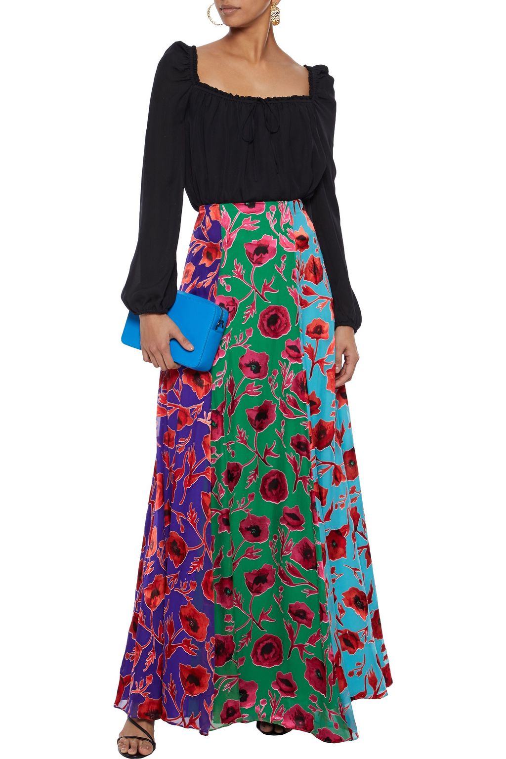 ALICE + OLIVIA Aquinnah color-block floral-print burnout chiffon maxi skirt