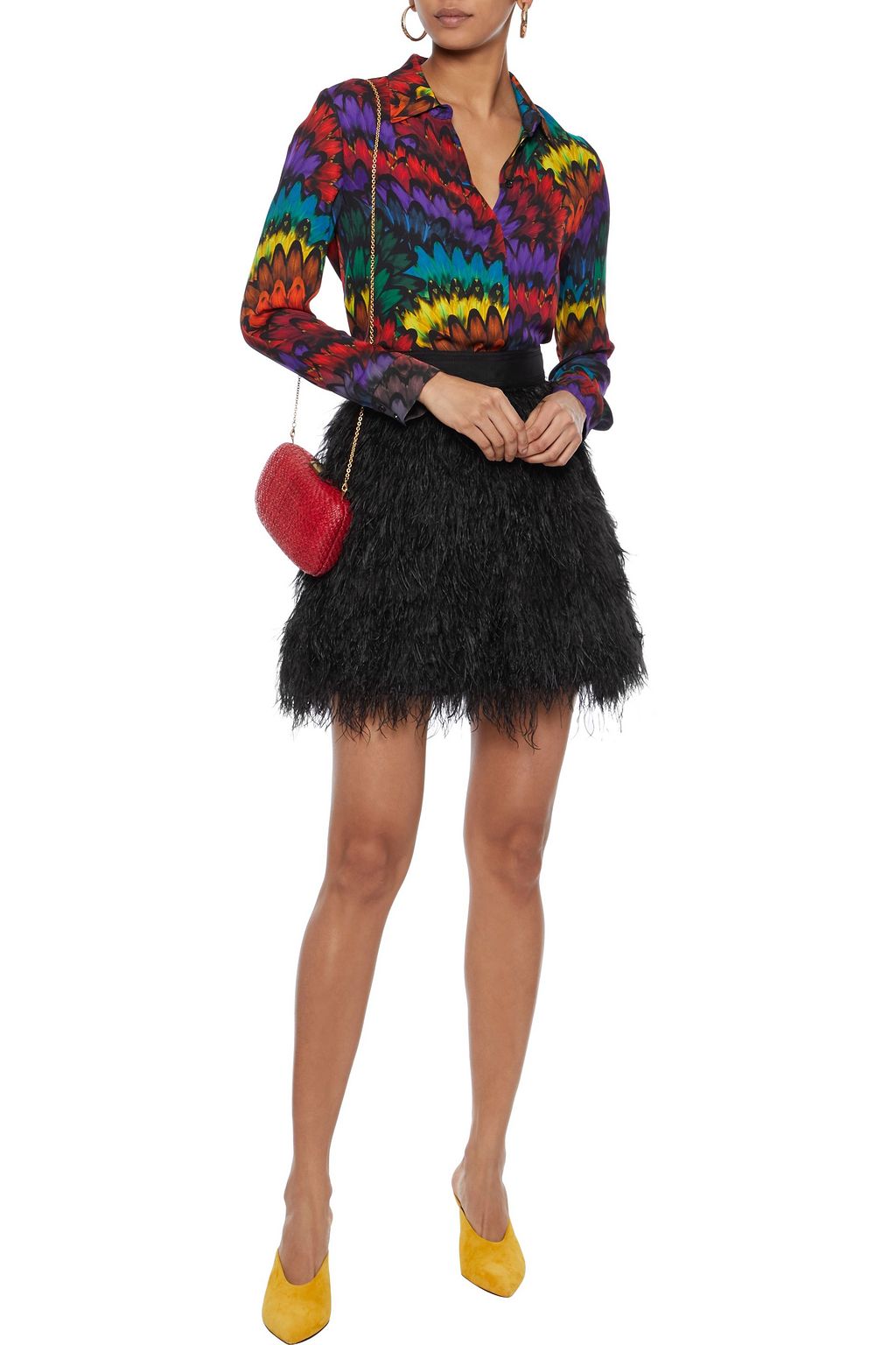 ALICE + OLIVIA Cina feather-embellished tulle mini skirt