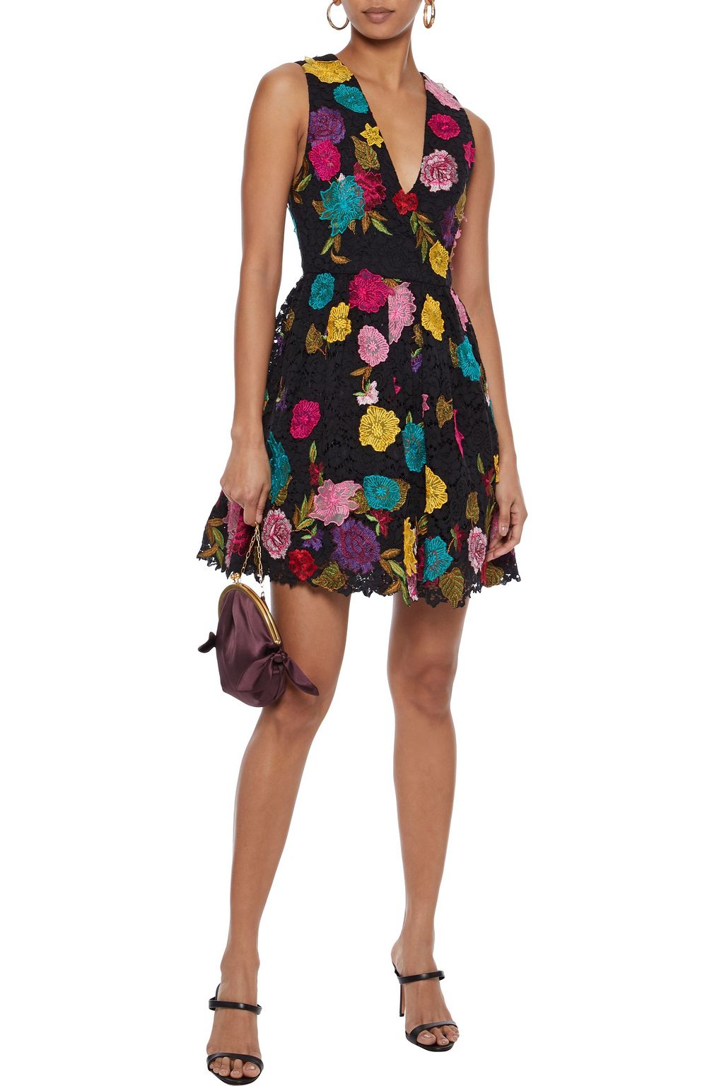 ALICE + OLIVIA Becca floral-appliquéd embroidered corded lace mini dress
