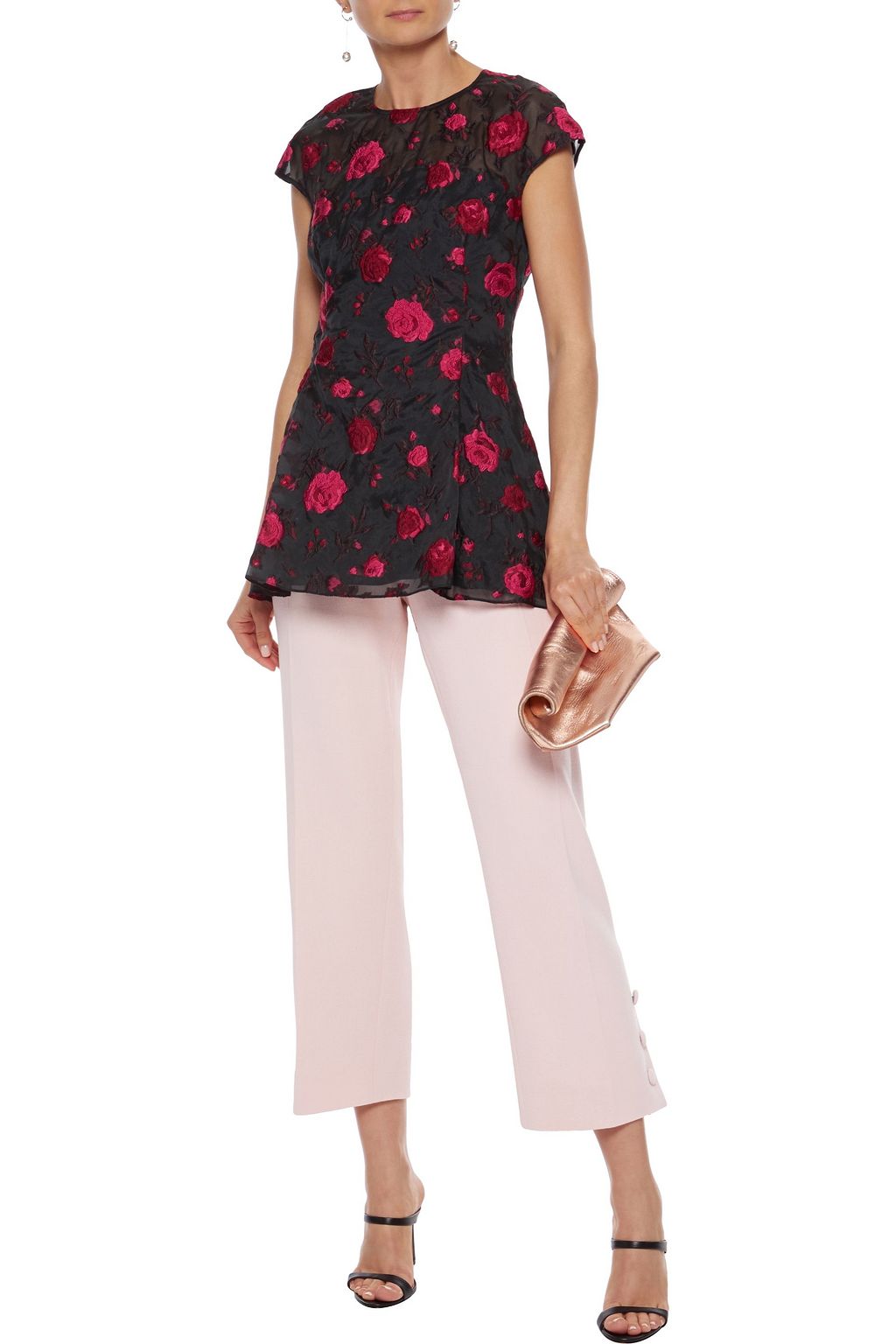 LELA ROSE Pleated fil coupé organza top