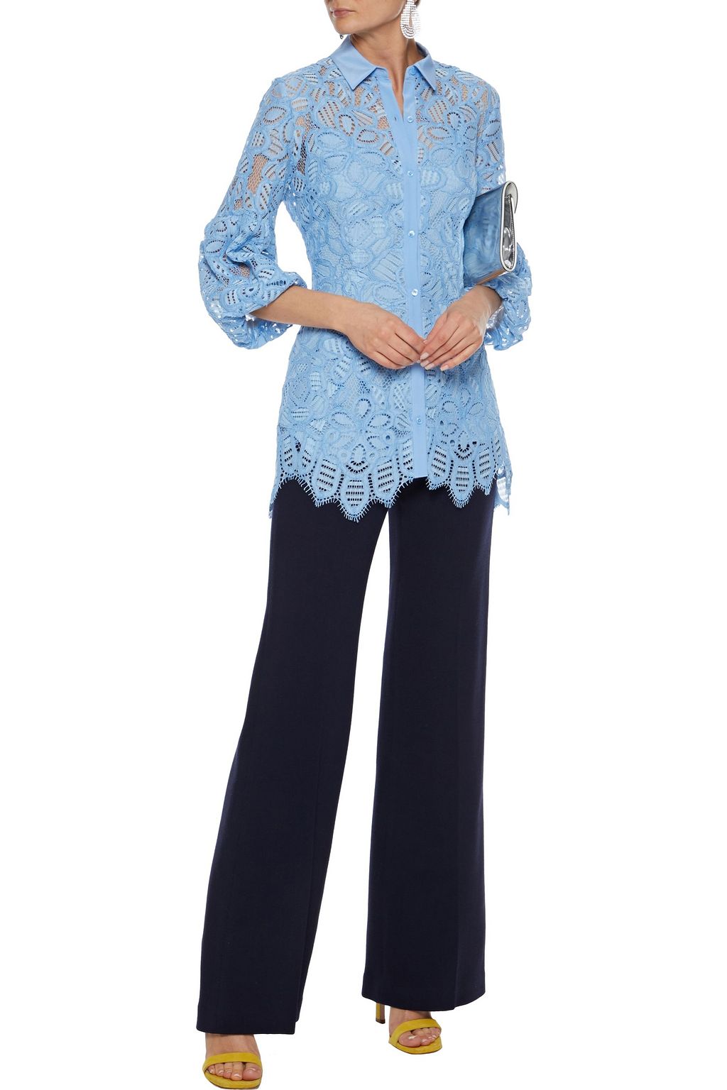 LELA ROSE Maggie wool-blend crepe wide-leg pants