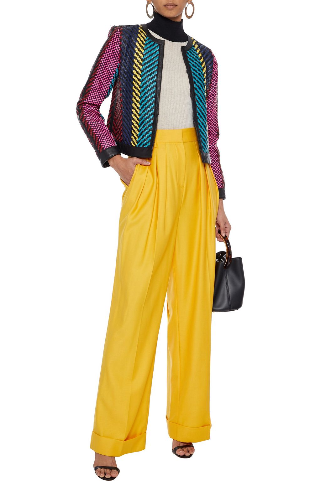 ALICE + OLIVIA Kidman woven leather jacket