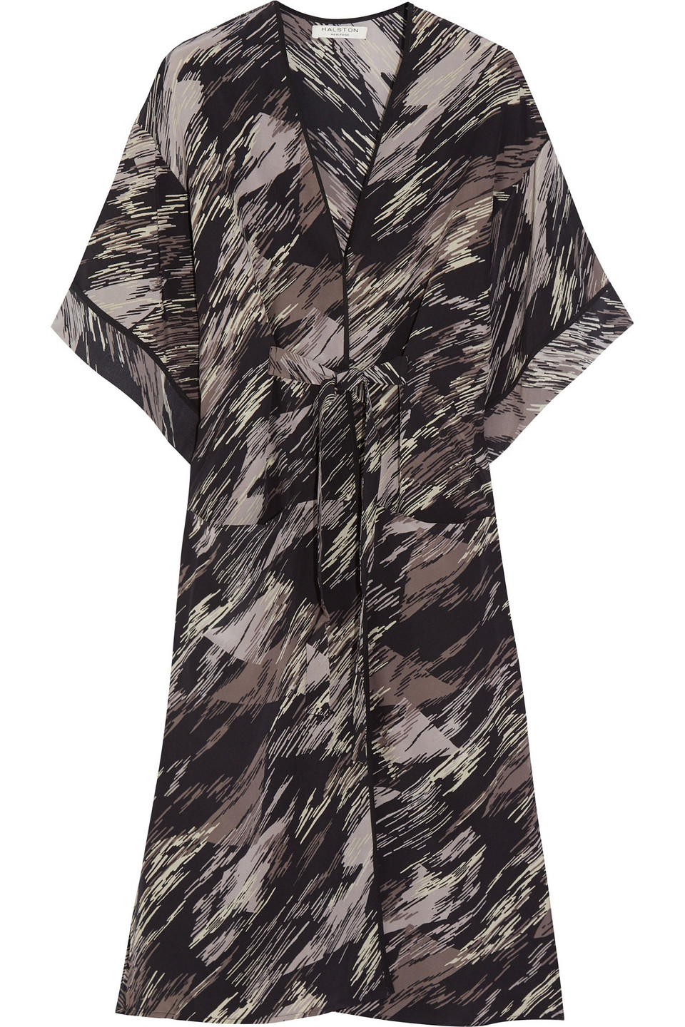 halston - printed silk crepe de chine kimono jacket - black - s/m