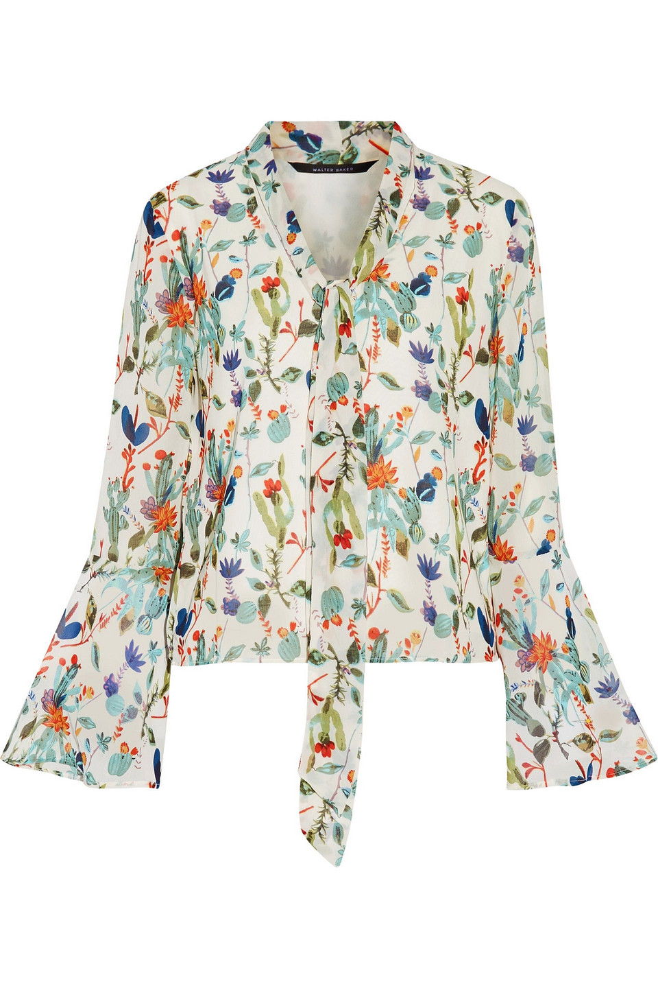 walter baker - karla pussy-bow printed chiffon blouse - white - s