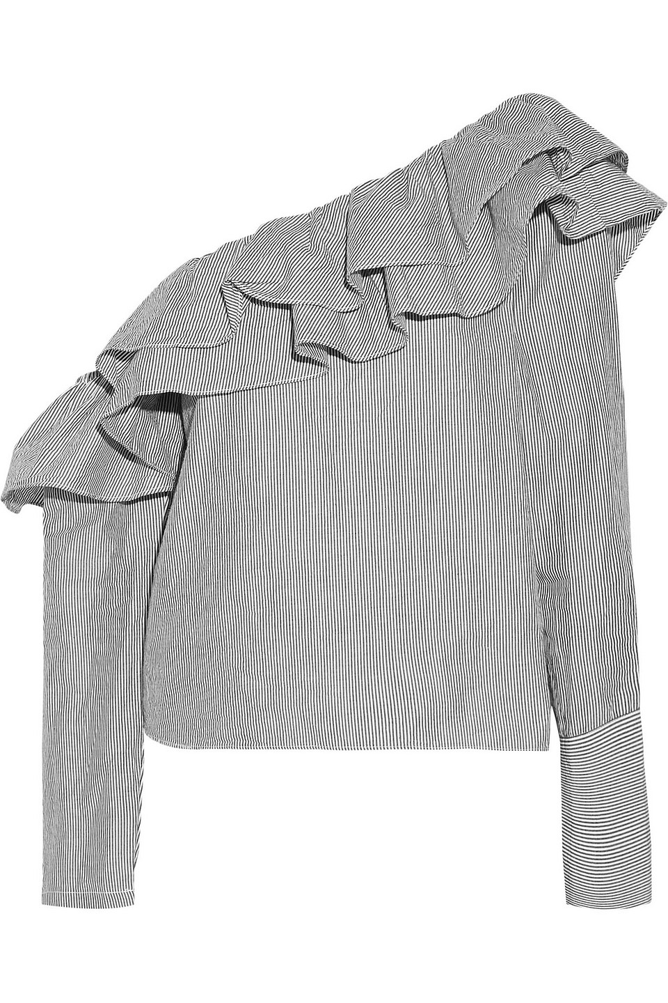 Walter Baker Dorothy One-shoulder Ruffled Striped Cotton-poplin Top In Gray