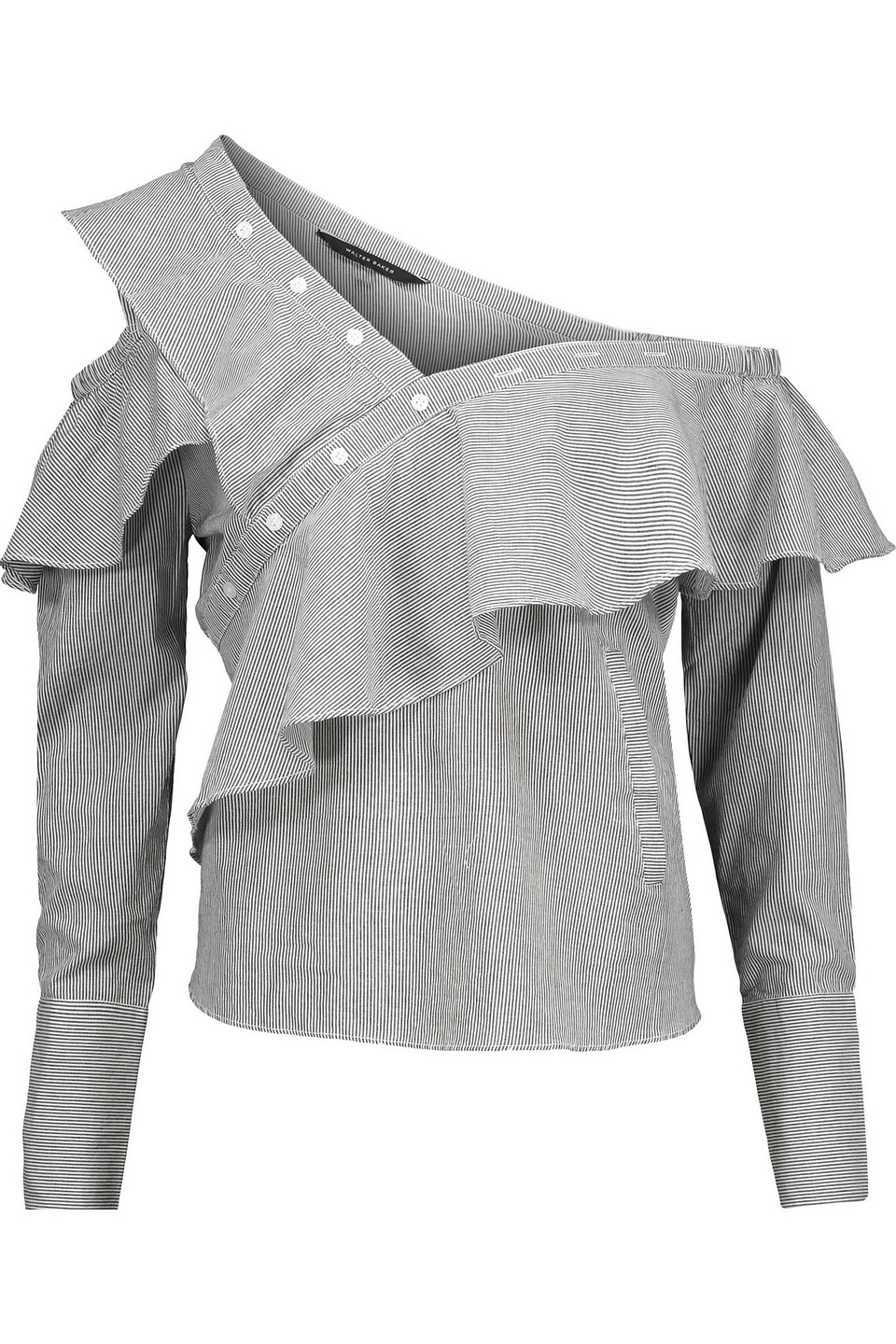 Walter Baker Anabela One-shoulder Ruffled Striped Cotton Blouse