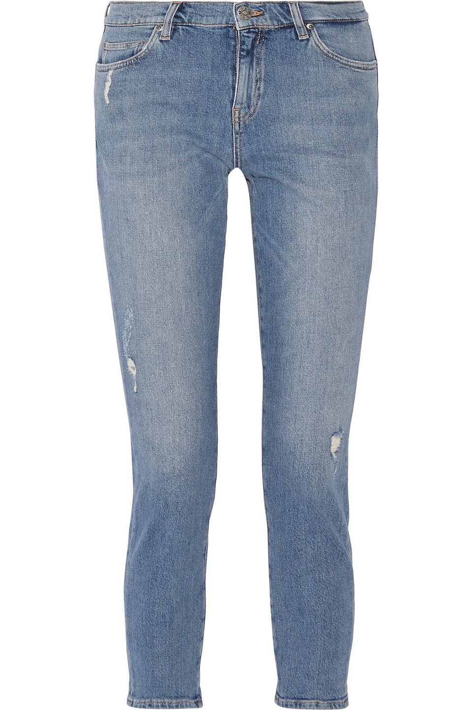 Cropped distressed mid-rise skinny jeans